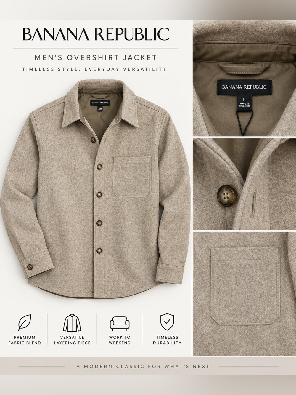 Banana Republic Men's Tan Overshirt Jacket